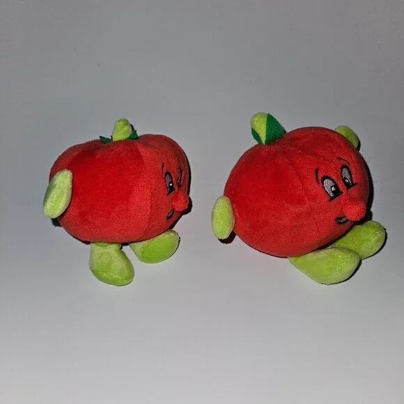 2 Gitzy Plush Rattle Lot 4" Stuffed Baby Toy Red Tomato? Apple? Fruit Vegetable